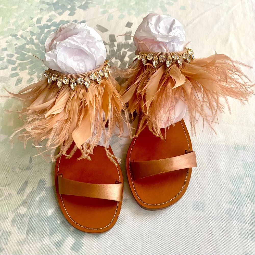 MIU MIU Crystal Feather Satin Sandals Size 36